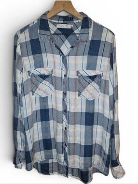 BILLY T Vintage Plaid Split Back Button Down - Medium